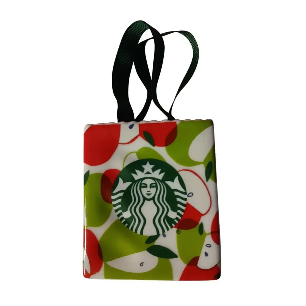 Starbucks 2020 Ceramic Tote Bag Ornament Excellent Shape has SKU sticker 3 1/2